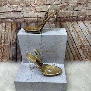 New Jessica Rich Gold Chain Platform Stiletto Heels
